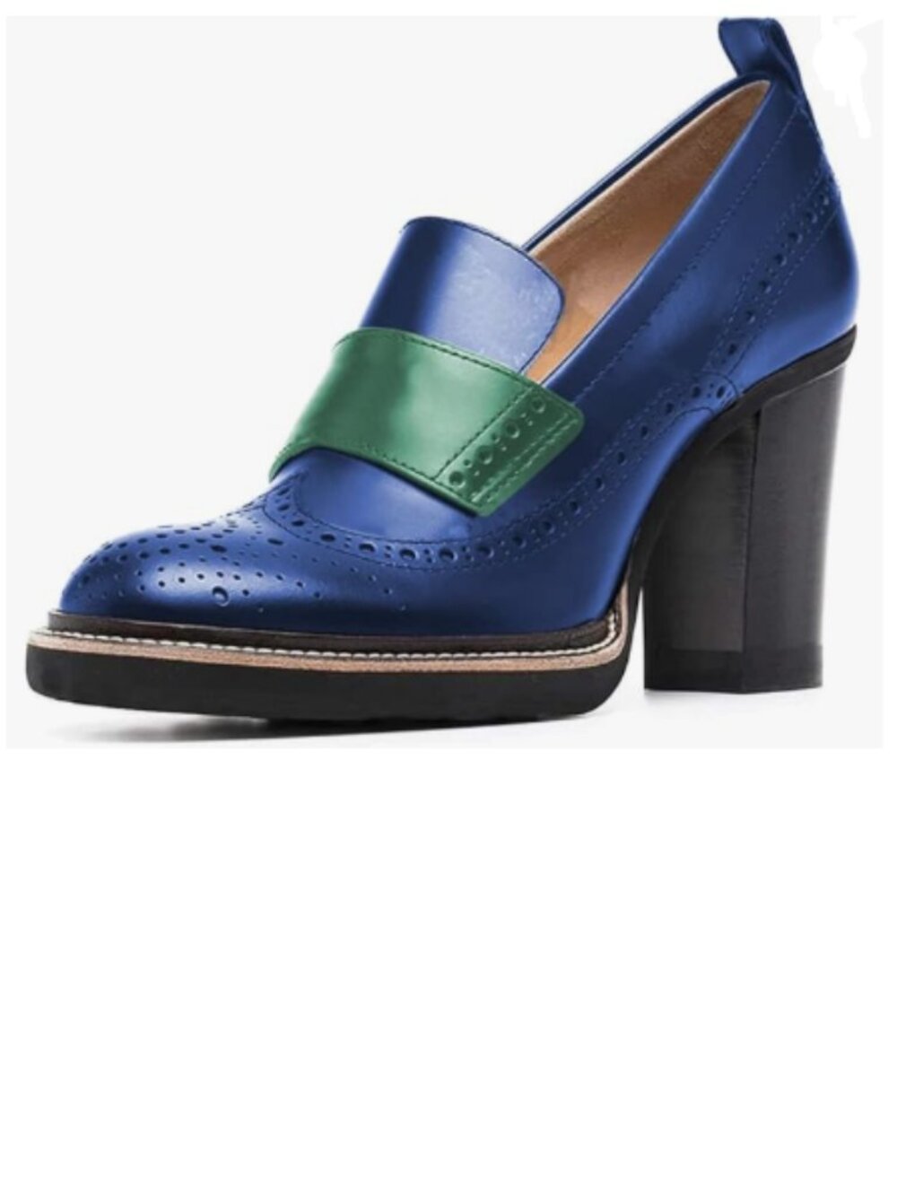 YDN Blue Green Chunky High Heels Round Toe Oxford Loafer Dress Shoe